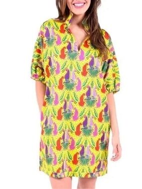Emily McCarthy Neon Tropical Poppy Peekaboo Cheetah Shift Dress Sz XS